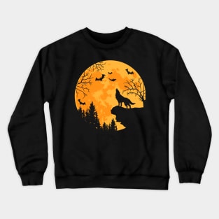 Wolf Lovers Funny Wolf And Moon Halloween Costume Crewneck Sweatshirt